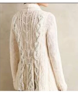 Anthropologie Knitted Knotted Cardigan XS Ivory Braided Boho Metallic Thread - Picture 1 of 17
