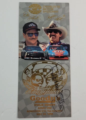 Charlotte 1995 NASCAR Goody's Pole Night Richard Petty & Dale Earnhardt SIGNED Cover