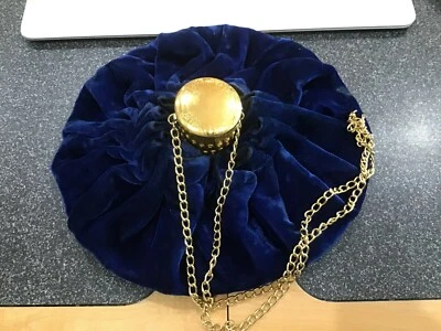 Vintage Antique Edwardian Royal Blue Velvet Accordian Top Closure Shoulder HB  - Image 1 of 4