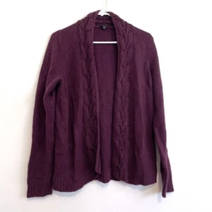TALBOTS Plum Dark Purple Chunky Cable Knit Open Viscose Cardigan Sweater Medium - Picture 1 of 12