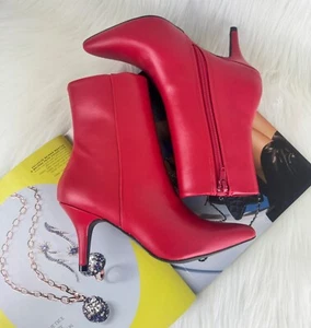 Women's Qupid Portia Faux Leather Ankle Bootie Size 5.5 Red - Picture 1 of 16
