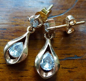 vintage 925 STERLING SILVER rose gold Cubic Zirconia pierced earrings -A117