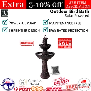 Gardeon Water Solar Fountain Outdoor Bird Bath 3-Tier Cascading Peacock Fountain - Picture 1 of 13