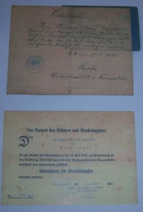 GERMAN - Iron Cross 2nd Class & Vets Honour Cross Award Certs. Named to 1 man. - Foto 1 di 3