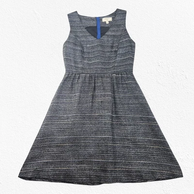 Moulinette Soeurs Black Metallic Tweed Fit & Flare Sleeveless Mini Dress Size 6 - Image 1 of 4