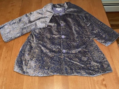 April Cornell Blue Brocade Floral Swing Jacket Coat 3/4 Sleeves SZ S NWOT - Image 1 of 4