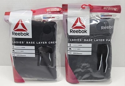 Reebok женщин серый длинным рукавом основание слой экипажа Топ и брюки новый в упаковке теплый эластичной M - Изображение 1 из 4