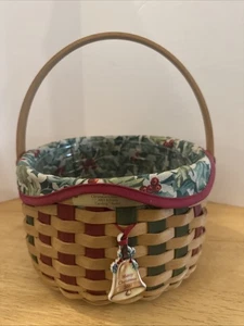 Longaberger 2003 Red Green Swing Handle Caroling Basket W/ Liner & Protector - Picture 1 of 9