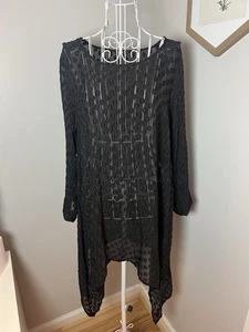 Vestido túnica GRIZAS negro seda Lagenlook texturizado manga 3/4 rayón escote talla S - Imagen 1 de 4