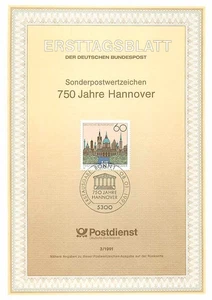 Foglio primo giorno 1991 - 750 anni di Hannover - timbro speciale da collezione - Foto 1 di 1