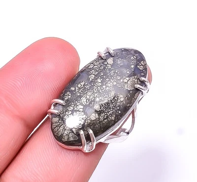 Natural Marcasite Solitaire 925 Sterling Silver Ring s.8.5 R27, Christmas Gift - Image 1 of 4