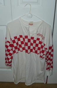 Vintage Coca-Cola Red Checkboard Print 3/4 Sleeve Pullover Shirt - Picture 1 of 3