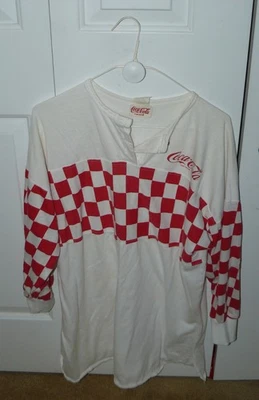 Vintage Coca-Cola Red Checkboard Print 3/4 Sleeve Pullover Shirt - Image 1 of 3