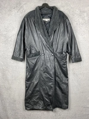 ВИНТАЖНЫЙ Roberta Di Castelli кожаное пальто женщин большой черный шаль воротник 80-х - Изображение 1 из 4