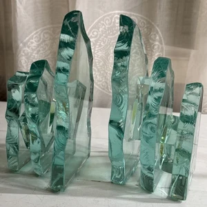 Kunstglas Gletscherwelle Kosta Boca-Stil Buchstütze Set signiert - Bild 1 von 24