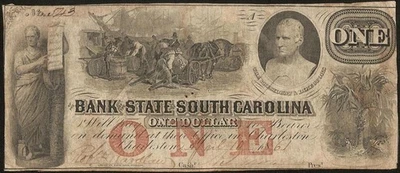 1861 $1 BILL SOUTH CAROLINA BANK NOTE CURRENCY OLD PAPER MONEY CIVIL WAR - Image 1 of 2
