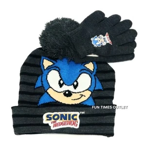 Sonic The Hedgehog Beanie Gloves Set Kids OSFM Winter Hat Mittens Sega New - Picture 1 of 3