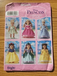 Simplicity 5705 Disney Princess Costumes for 18" Dolls Tinkerbelle Ariel UC FF - Picture 1 of 4