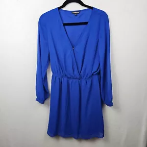 Express Dress Woman’s Size Medium Blue Long Sleeve Knee Length - Picture 1 of 6