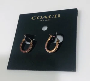 New Coach Signature ‘c’ Rose Gold Tone Huggie Crystal Lined Earrings - Picture 1 of 9