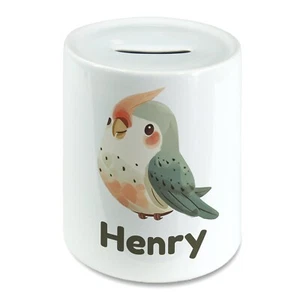 Personalised Watercolour Parrot Bird Kids Savings Money Box Piggy Bank. Any Name - Foto 1 di 2