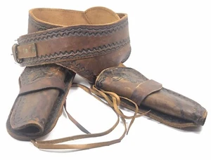Leather Tooled Dual Single Action Ruger Single Six 22 Western Belt 4-5/8 2337QQ - Picture 1 of 11