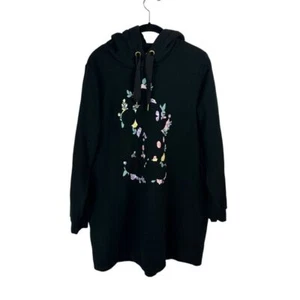 Disney Mickey Mouse Hoodie Black Floral Oversized Sweatshirt Size Large 12/14 - Picture 1 of 7