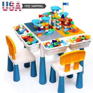 7 In 1 Kids Activity Table Chair Set 152 Pcs Building Blocks Toddler Age 3 - 7 - Picture 1 of 7