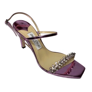 Jimmy Choo Meira 85 Purple Leather Crystal Embellished Heel Sandals EU 39 US 9 - Picture 1 of 9