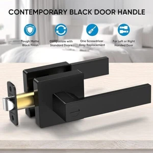 TICONN Black Privacy Door Handle Heavy Duty Matte Black Reversible Square Door - Picture 1 of 9