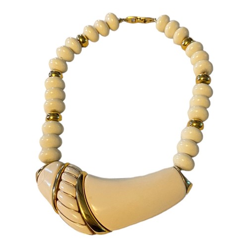 MICHAEL KORS Collana Perline Acriliche Grasse Vintage Napier Off Colore Oro Bianco Firmata MCM