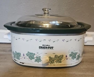 Rival Slow Cooker 4.5 qt Oval Crock-Pot Ivy & Grapes Green & White MODEL 3745 - Picture 1 of 6