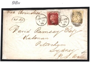 GB SG.110 9d Straw 1d Red Cover London 1875 AUSTRALIA Annandale NSW Cat £525 98h - Picture 1 of 9