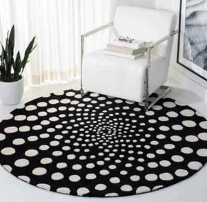 Tappeto rotondo trapuntato a mano a pois nero e bianco tappeto per arredamento casa 4X4 6X6FT - Foto 1 di 11