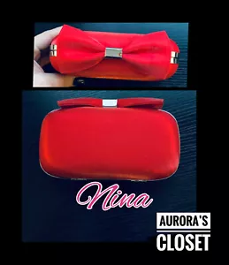Nina Red Minaudiere Clutch Satin Bow Top Chain Evening Purse $90 - Picture 1 of 8