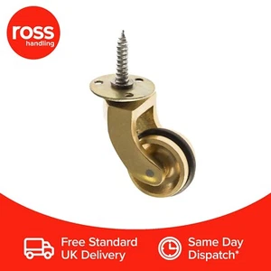 29mm Brass Furniture Castors Rubber Wheel Antique Gold Smooth Minimal UK Seller - Picture 1 of 1