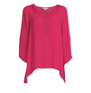 The Pioneer Woman Sharkbite Hem Embroidered Blouse Women's Large Pink - Picture 1 of 3