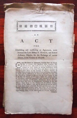 NORFOLK - Georgian Legal/Law Act (1780) Bishop of Norwich/Robert Fellowes Estate - Image 1 of 3