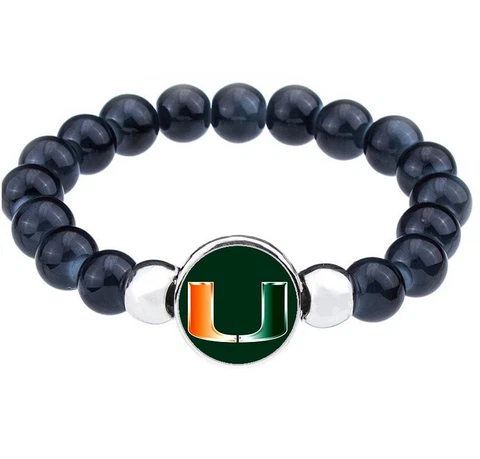Miami Hurricanes Womens Mens Black Bead Chain Bracelet Gift D1 Cover