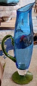 MCM WAYNE HUSTED BLENKO BLUE AND GREEN TALL PITCHER HAND BLOWN - Picture 1 of 19