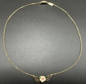 Vintage Signed 1928 Gold Tone Ceramic Dainty Rose Pendant Necklace 16” 3.3g - Picture 1 of 11