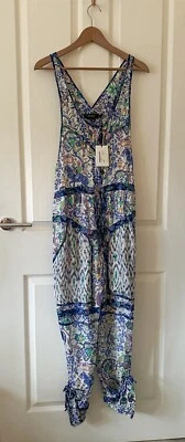 Mono Boho Isabel Marant Vassili Chifón Estampado Azul Cordón Nuevo con Etiquetas UE 34 UK 6 Foto 1 de 4