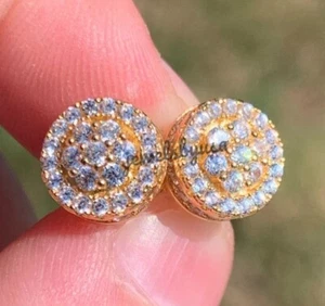 Women's 2 Ct Genuine Moissanite Cluster Stud Earrings Yellow Gold Plated Silver - Picture 1 of 5