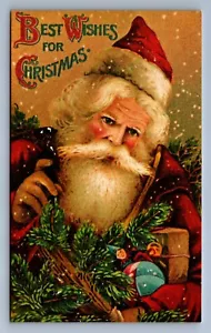 Cartolina Vintage Ristampa Riproduzione Natale Vacanze Babbo Natale Braccio Completo di Giocattoli - Foto 1 di 2