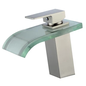 Grifo de baño cascada de níquel cepillado de 7" sin LED con una manija/grifo de agujero - Imagen 1 de 3