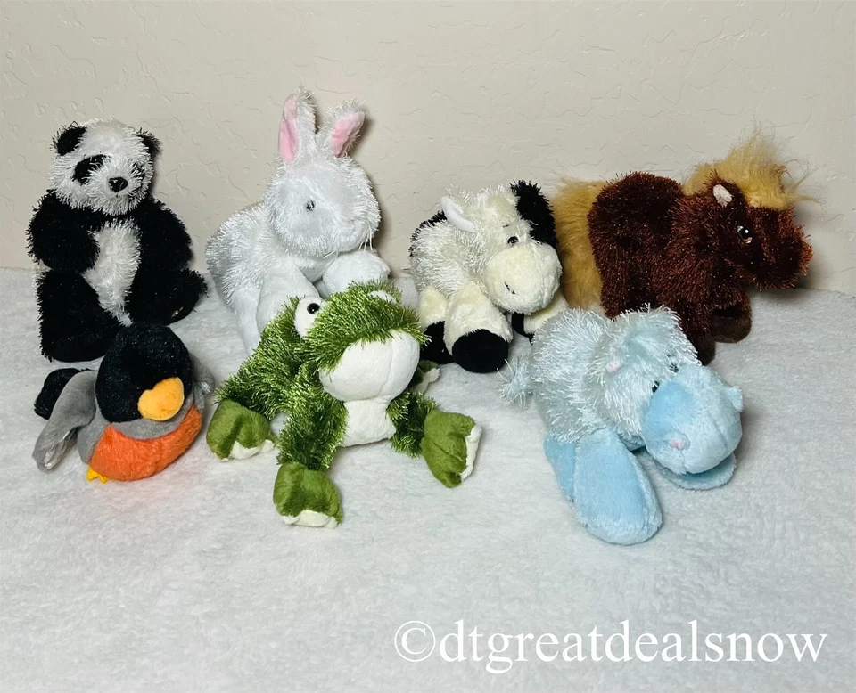 Ganz Lil' Kinz Stuffed Animals Lot of 7 Robin Panda Frog Rabbit Horse Cow Hippo - Image 1 of 4