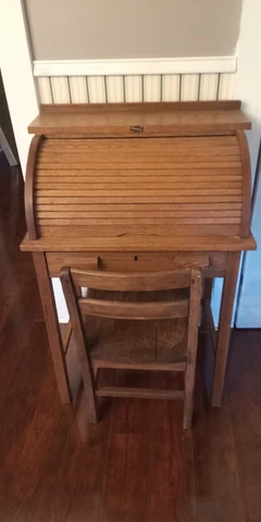 Vintage Child's Roll Top Desk And Chair Cover