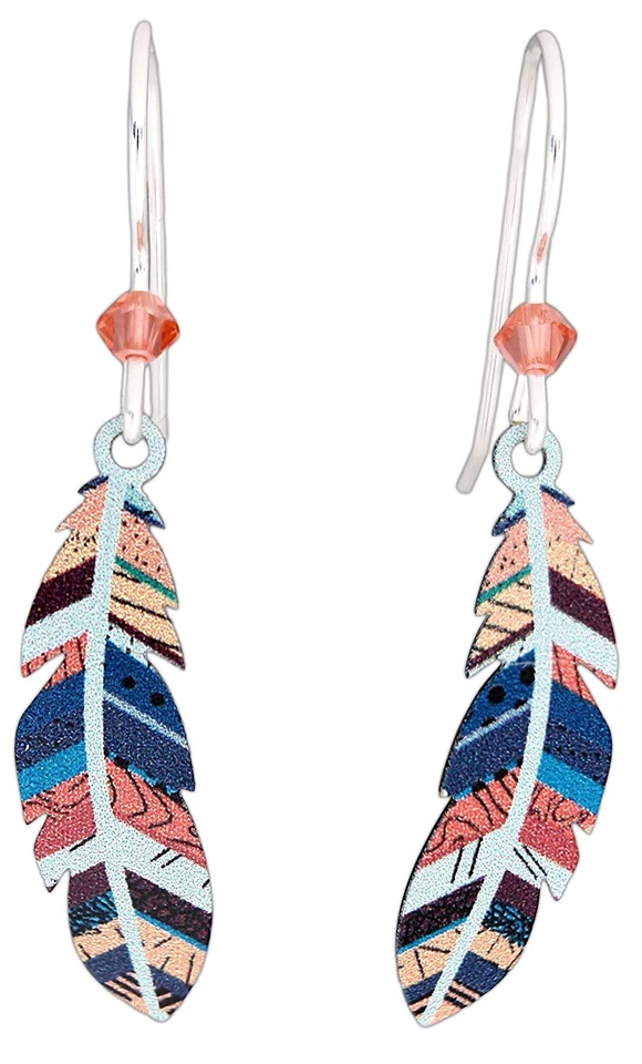 COLORFUL FEATHER Hypo-Allergenic Earrings, Sterling Silver Plated, by Sienna Sky - Image 1 of 1