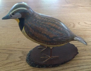 Vintage Hand Carved Eastern Meadowlark Wooden Bird Figure Life size Signed - Picture 1 of 3