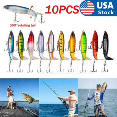 Paquete de 10 señuelos de pesca Whopper Plopper Topwater Bass Cebo cola giratoria flotante Foto 1 de 4